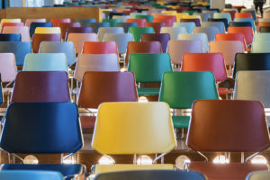 Colourful lecture theatre chairs Rotterdam 171121wc808433
