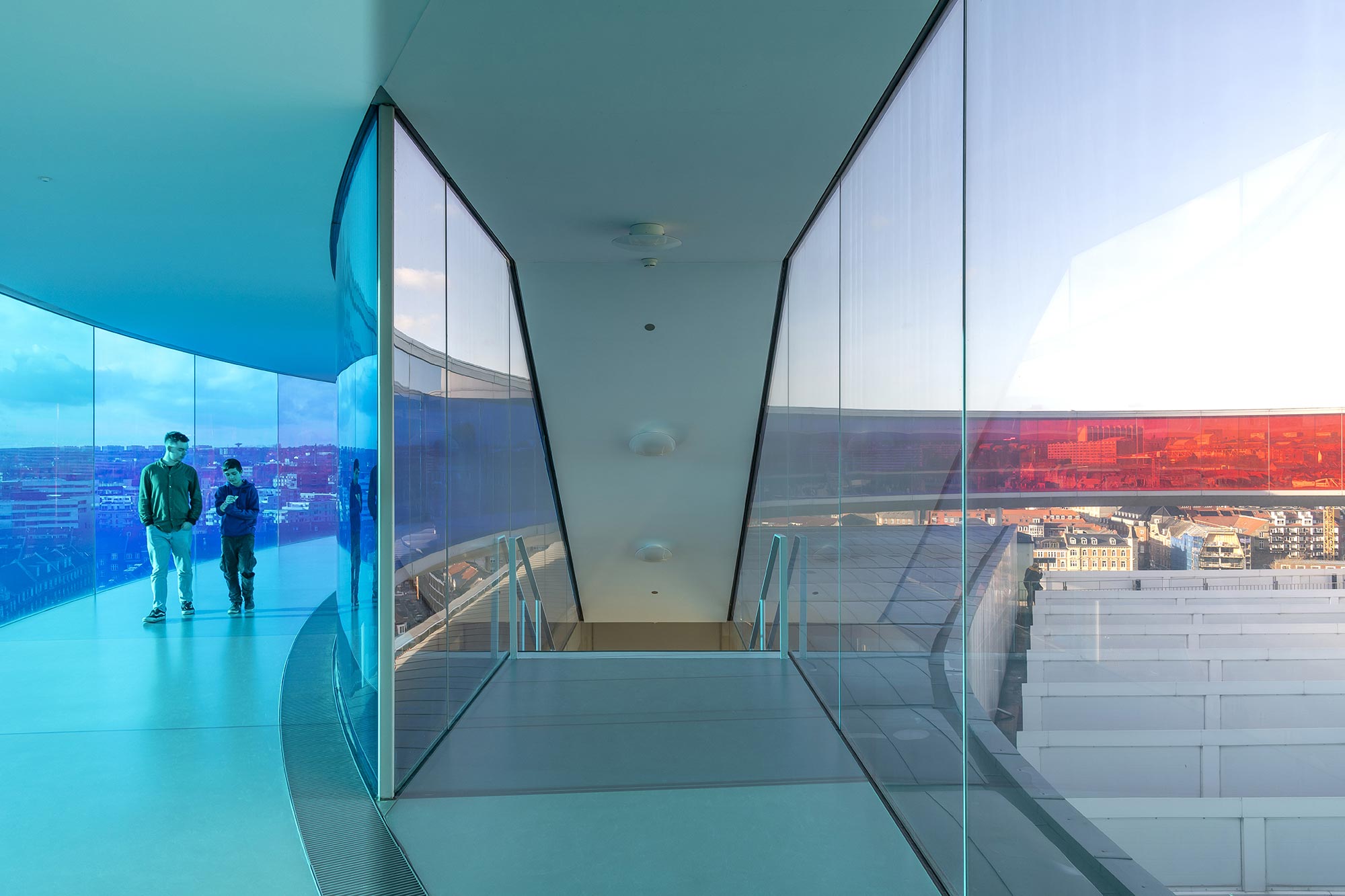 Your Rainbow Panorama by Olafur Eliasson - sits above ARoS gallery in Aahhus , Denmark